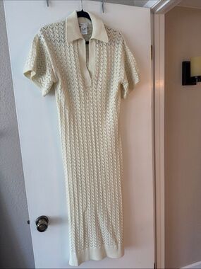Shona Joy Cream Knit Polo Midi Dress